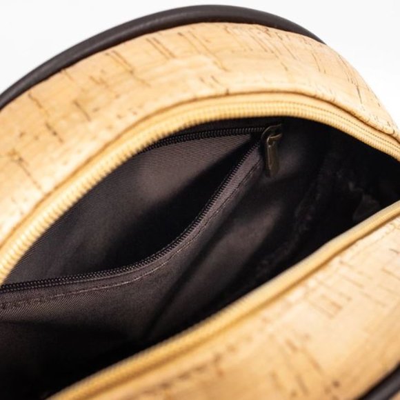 Natural Cork Rose Embroidered Round women Handbag Bag - Picture 2 of 3